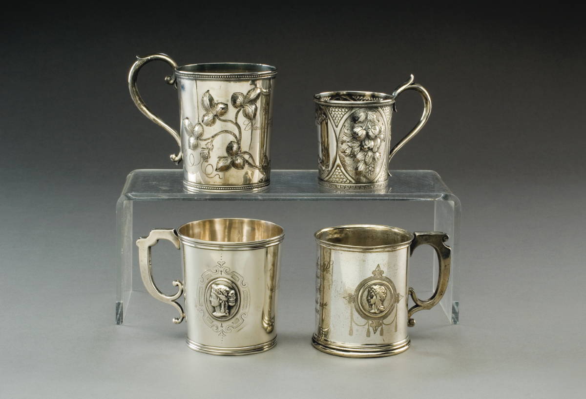 Appraisal: FOUR AMERICAN COIN SILVER CHILDREN'S CUPS MID-LATE NINETEENTH CENTURY The