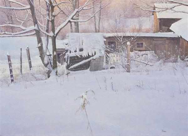 Appraisal: PETER POSKAS American b ''Out Buildings Orchard Edge West'' oil