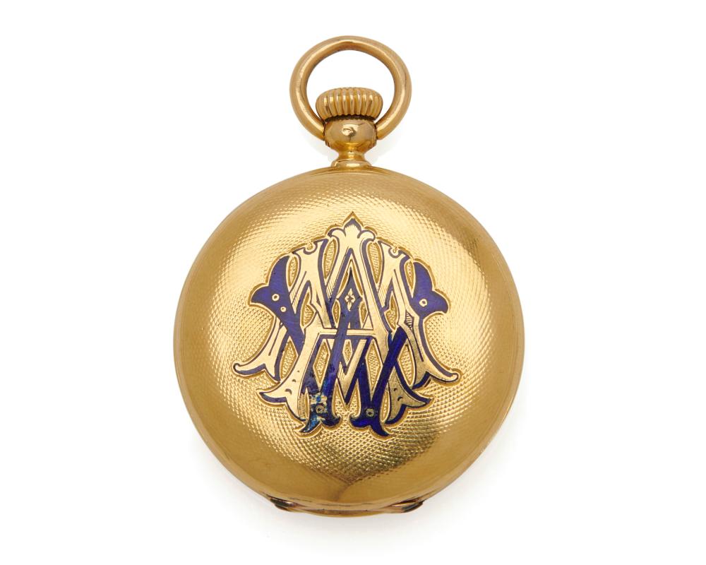 Appraisal: PATEK PHILIPPE K Gold and Enamel Pocket Watch the hunter's