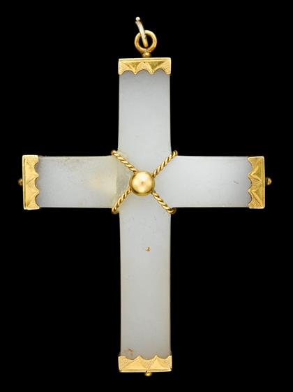 Appraisal: Chinese white jade and k yellow gold cross form pendantTypical