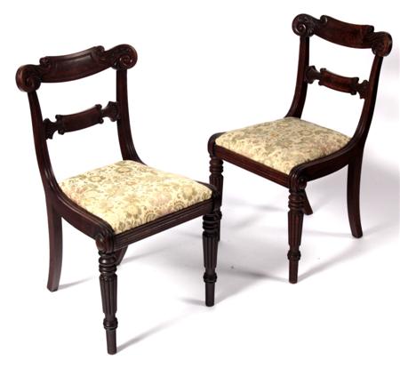 Appraisal: A set of four Regency dining chairs each with scroll