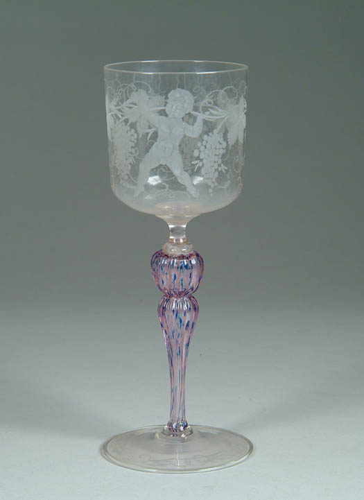 Appraisal: CUT ART GLASS WINE Probably Italian Stem has blue and