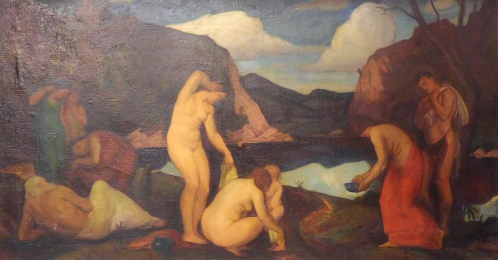 Appraisal: George Davidson Polish-American - Nudes in Landscape large oil on