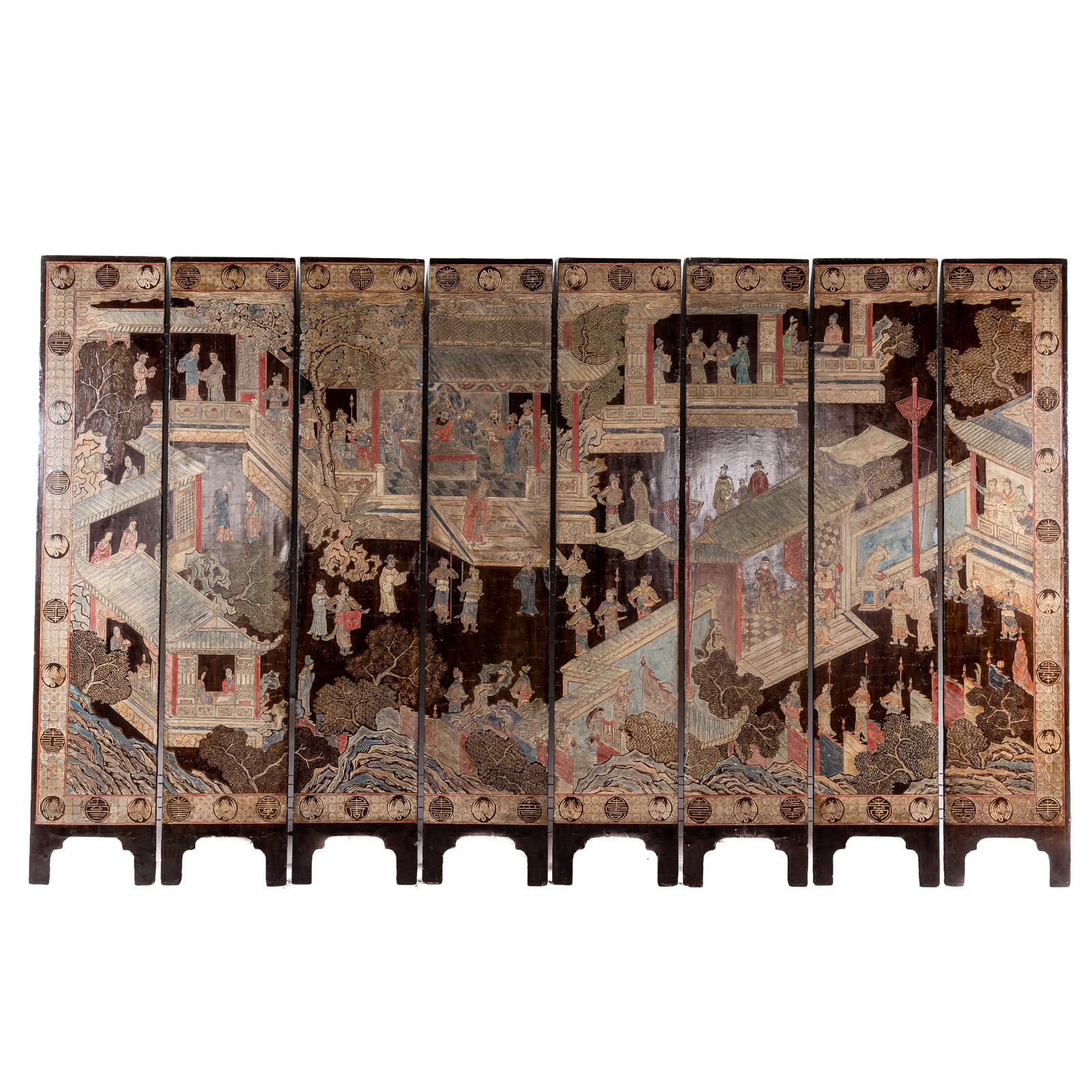 Appraisal: CHINESE EIGHT PANEL COROMANDEL SCREEN Jiaqing Era circa large and