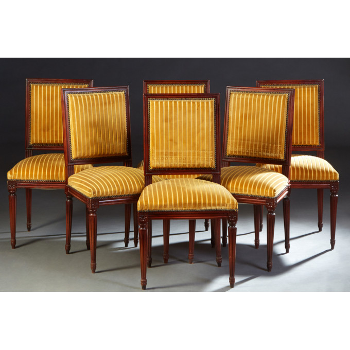 Appraisal: Set of Six French Louis XVI Style Carved Walnut Dining