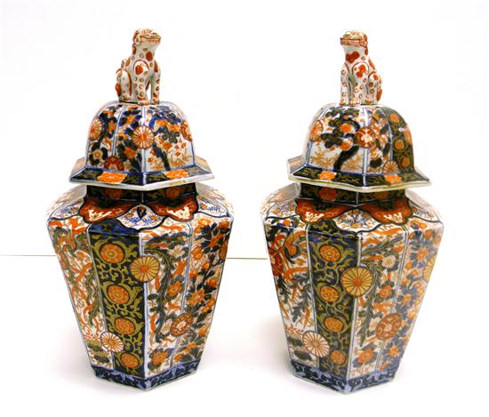 Appraisal: th th C pair of Japanese Imari porcelain covered jars