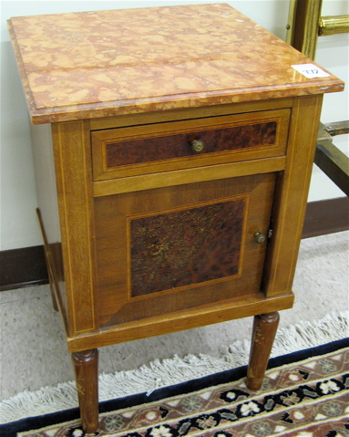 Appraisal: A PAIR OF MARBLE-TOPPED MAHOGANY NIGHTSTANDS Continental early th century