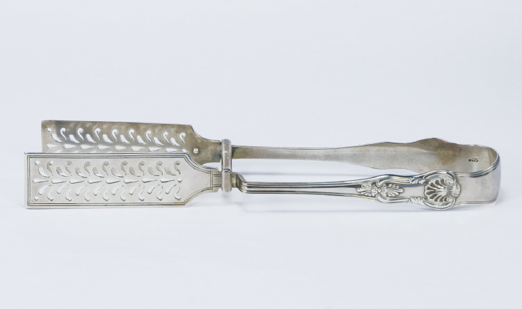 Appraisal: Victorian Silver Asparagus Servers Kings Pattern With Pierced Tongs Fully