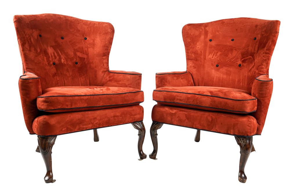 Appraisal: PAIR OF WING CHAIRS th century red fabric with black