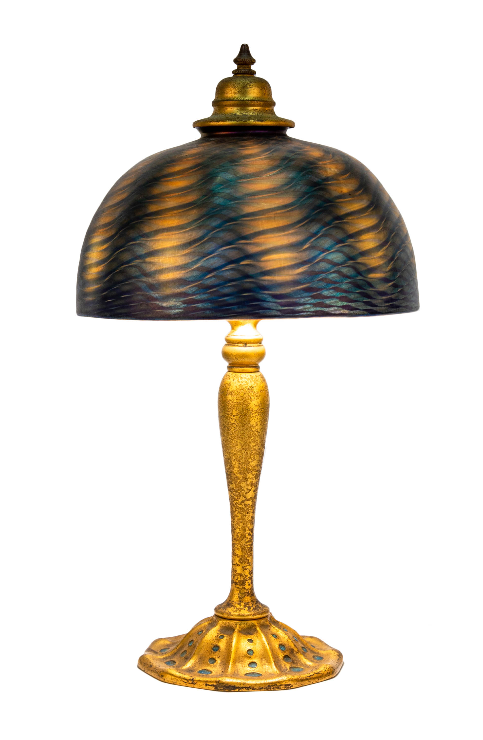 Appraisal: TIFFANY STUDIOS NEW YORK DAMASCENE TABLE LAMP patinaed and enameled