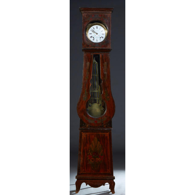 Appraisal: French Provincial Carved Pine Tallcase Clock th c with floral