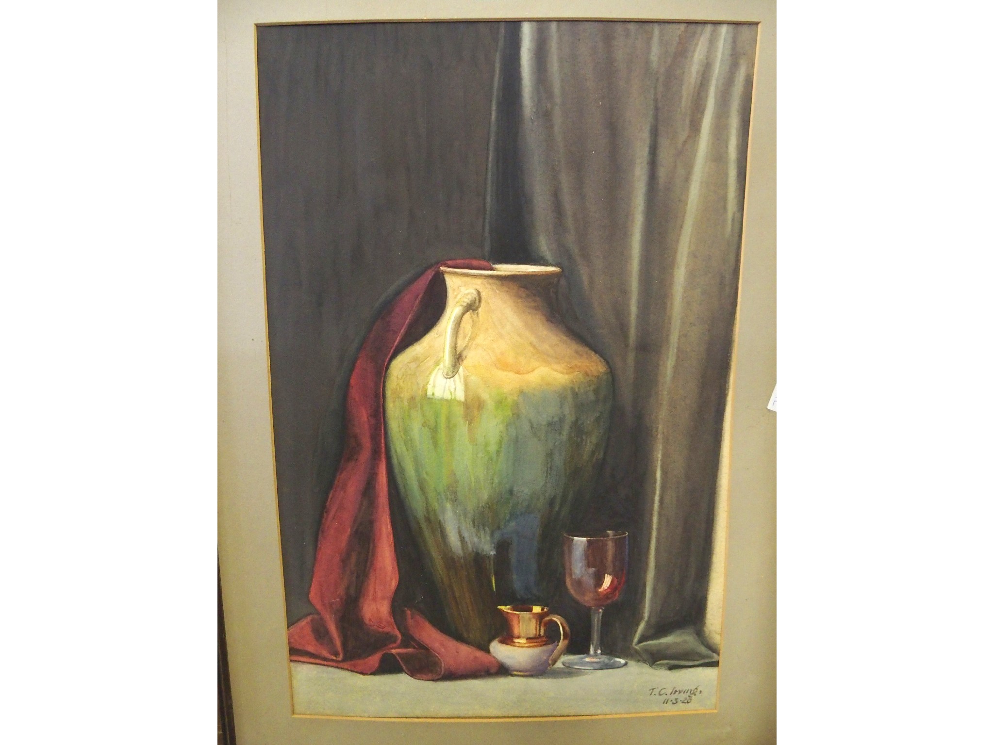 Appraisal: T C IRVINE Still life with wine glass signed and