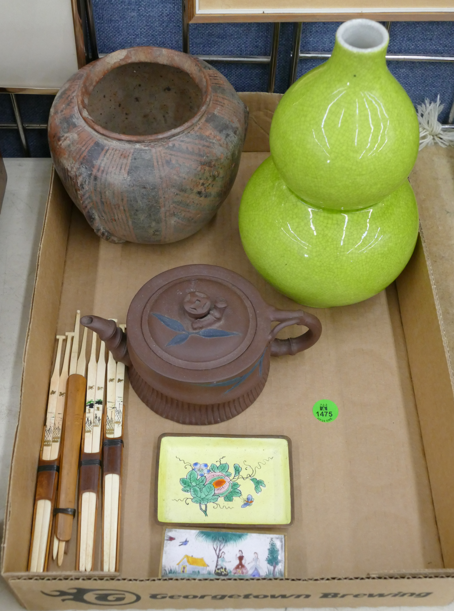 Appraisal: Box Chinese Yixing Teapot and Enamel etc