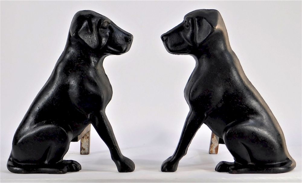 Appraisal: PR Liberty Foy Black Labrador Fire Dog Andirons Missouri Early