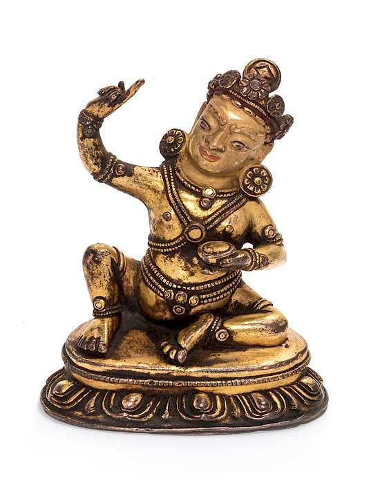 Appraisal: A Sino-Tibetan Gilt Bronze Figure of Mahasiddha Virupa Height inches