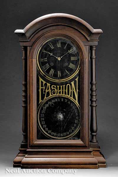 Appraisal: An American Carved Walnut Advertising Calendar Clock th c retains