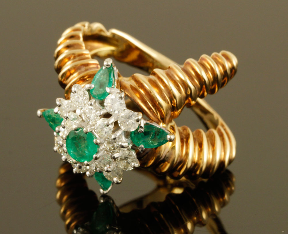 Appraisal: A - K Gold Diamond and Emerald Ring K yellow