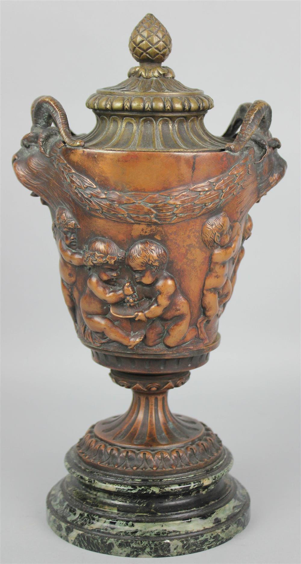 Appraisal: ITALIAN GRAND TOUR BRONZE VASE cast with frolicking young satyrs