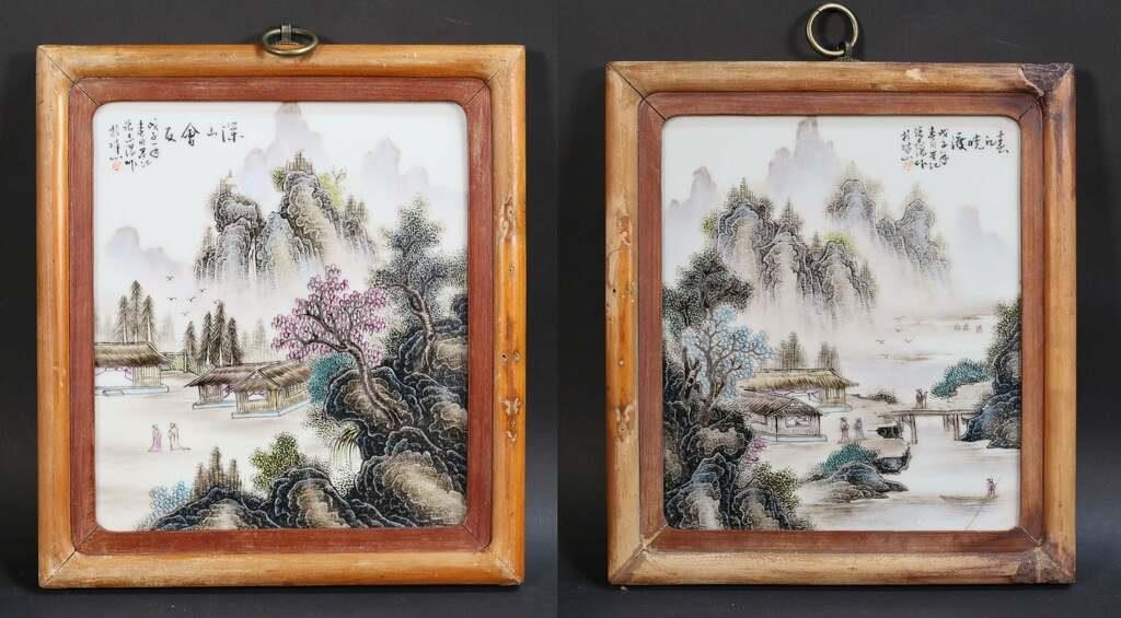 Appraisal: PAIR OF HAND PAINTED CHINESE PORCELAIN PLAQUESPair of hand painted