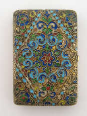 Appraisal: A silver-gilt and cloisonn enamel cigarette case bearing spurious Russian