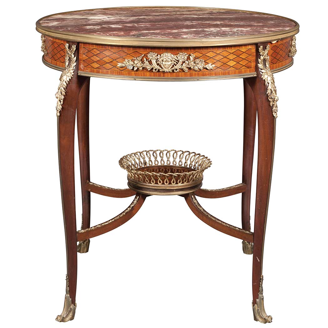 Appraisal: Louis XV Style Gilt-Metal Mounted Parquetry Inlaid Kingwood and Mahogany