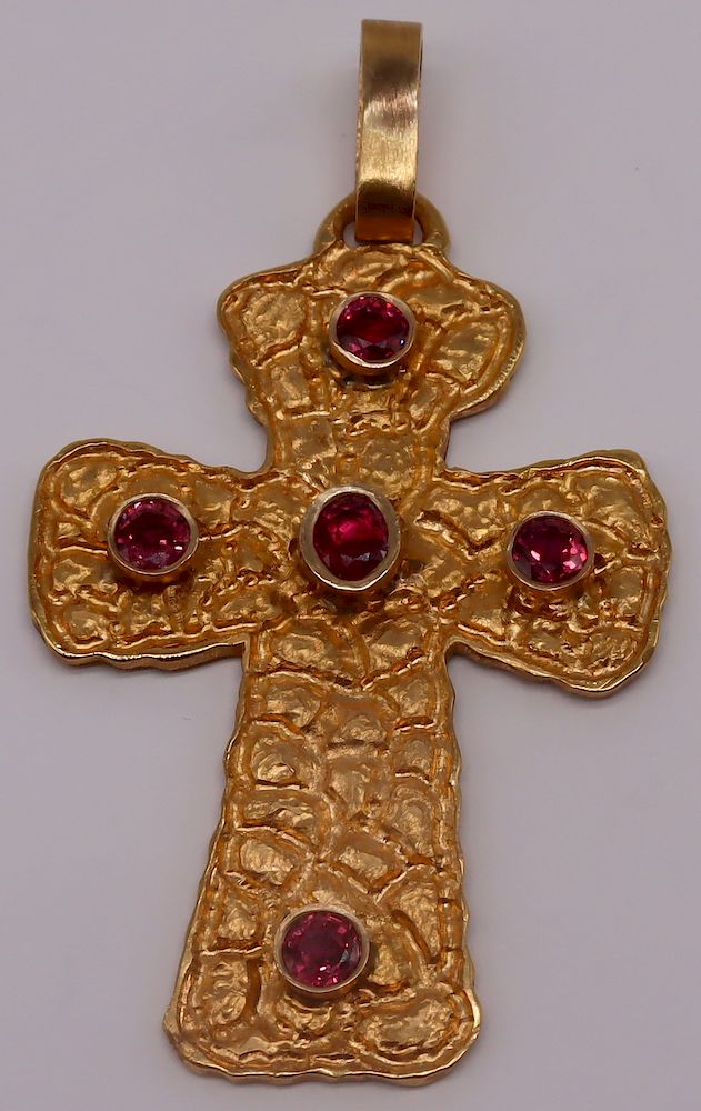 Appraisal: JEWELRY Signed kt Gold and Colored Gem Cross Signed kt