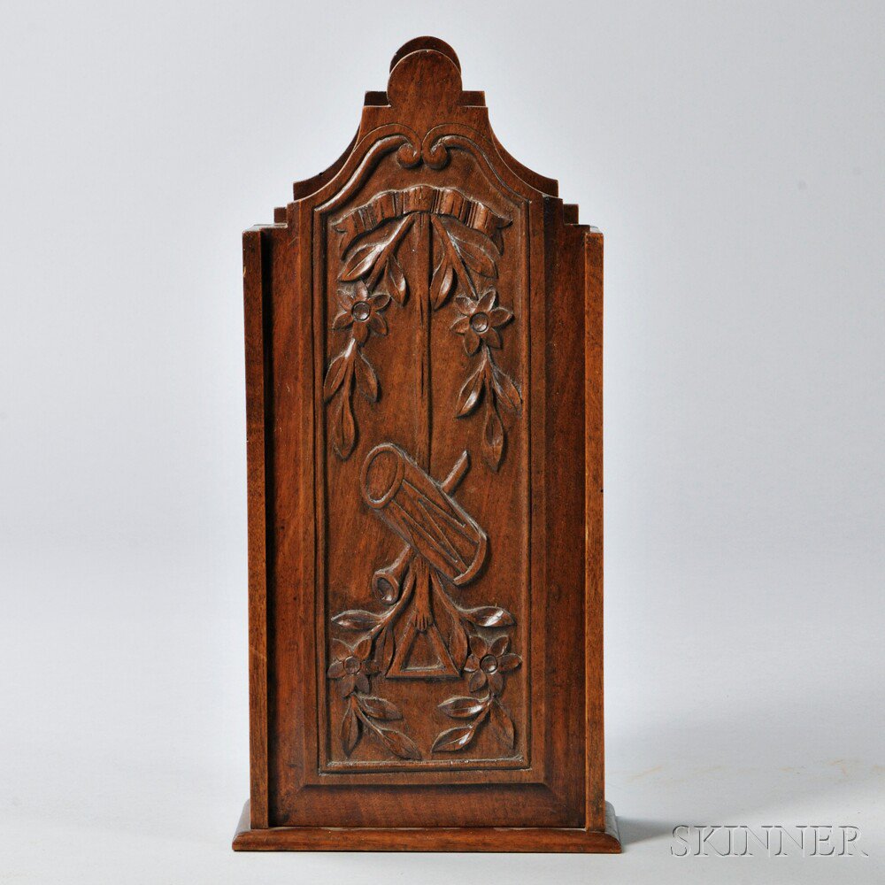 Appraisal: French Provincial Candle Box th century serpentine lid with carved