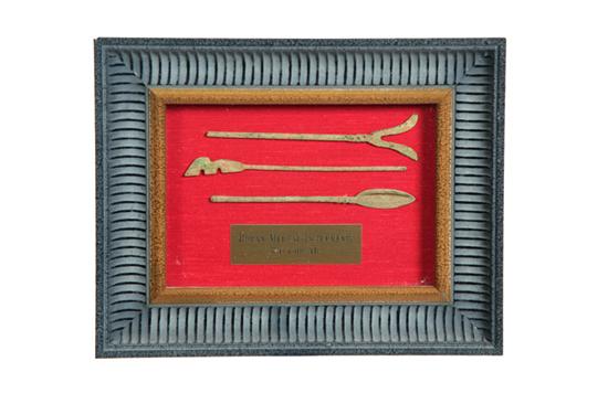 Appraisal: FRAME OF ANCIENT MEDICAL INSTRUMENTS Roman ca bronze Three dug