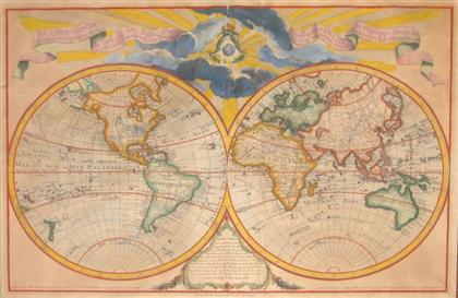 Appraisal: piece Hand-Colored Engraved Double-Hemisphere Map Delisle Guillaume Mappemode Paris Chez