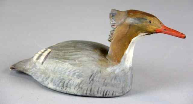 Appraisal: Merganser Duck Decoy With Glass EyesFinely painted orange beak black