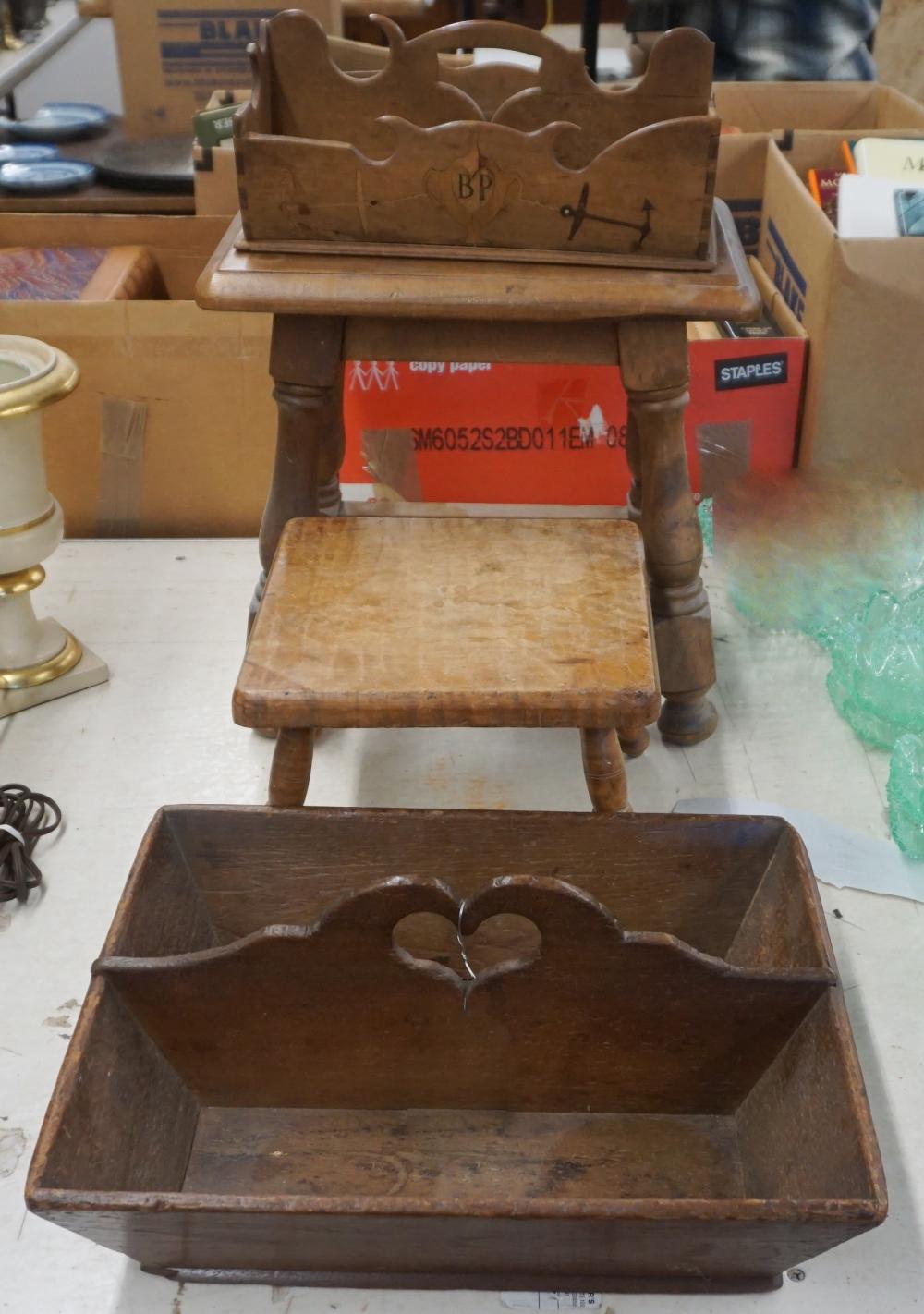 Appraisal: Jacobean Style Joint Stool Two Cutlery Boxes and Maple Stool