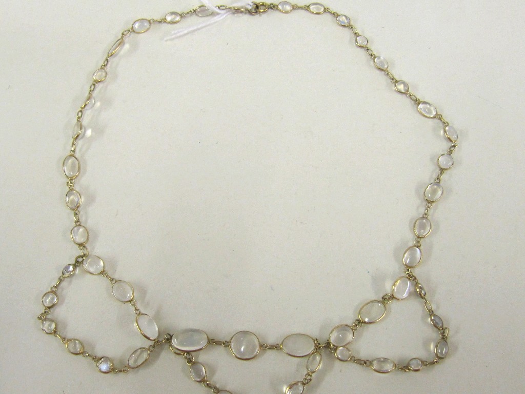 Appraisal: Yellow metal and moonstone necklace