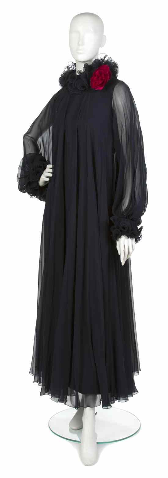 Appraisal: A George Halley Navy Silk Chiffon Evening Gown s sheer