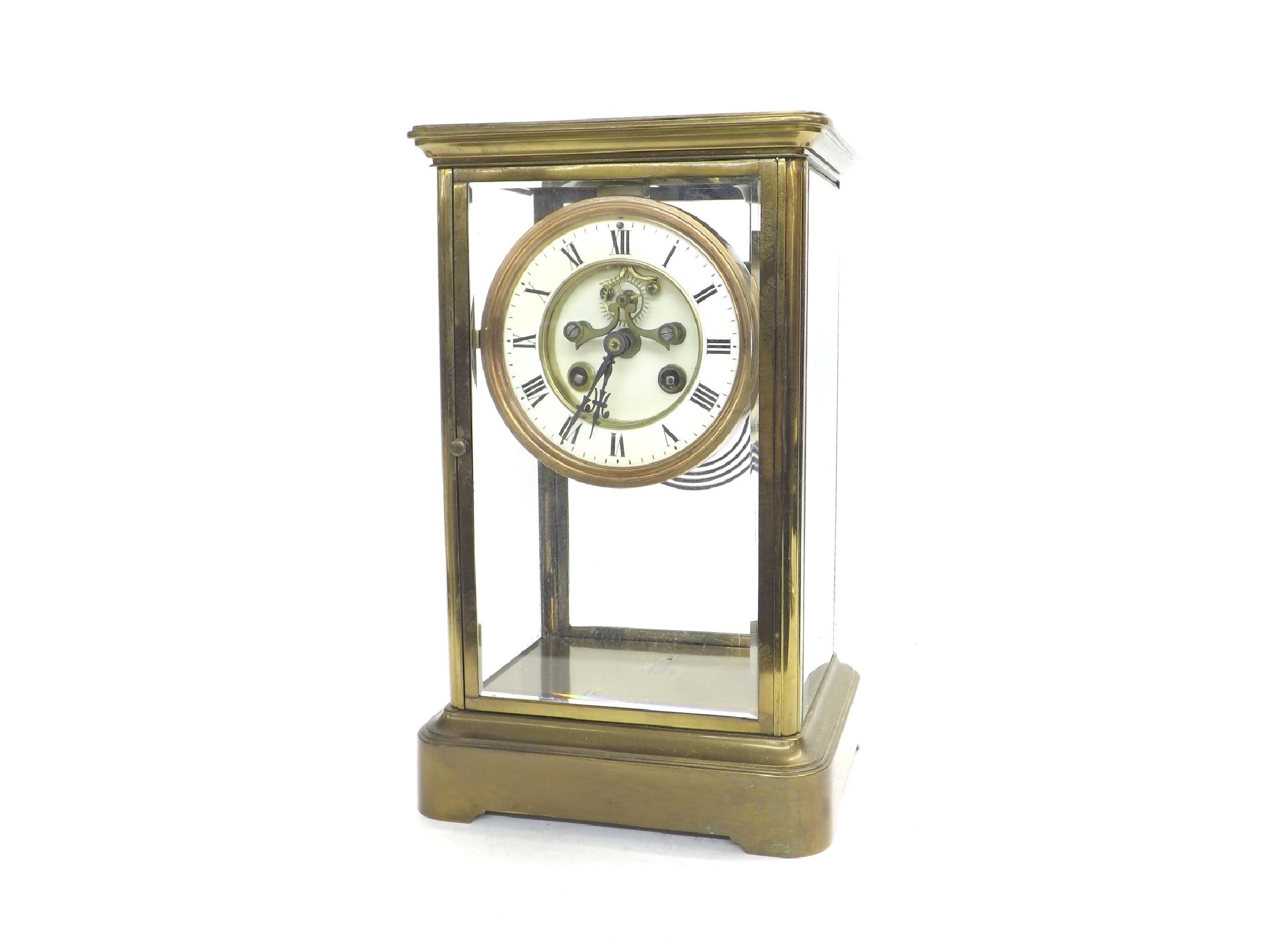 Appraisal: French four glass two train mantel clock the S Marti