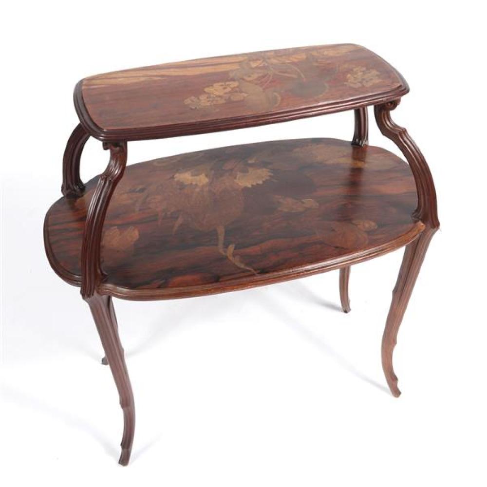 Appraisal: EMILLE GALLE FRENCH ART NOUVEAU FLORAL MARQUETRY TABLE WITH JAPANESE