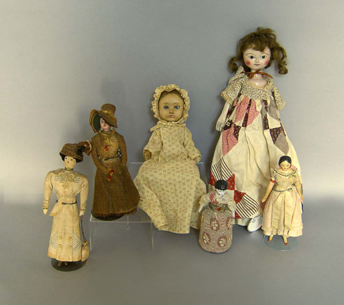 Appraisal: Six misc dolls th th c tallest Provenance Collection of