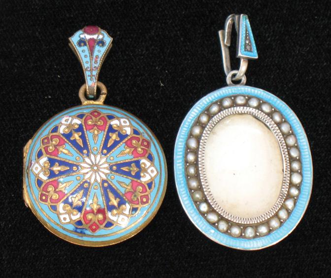 Appraisal: A STERLING SILVER PENDANT PHOTO FRAME with turquoise guilloche enamel