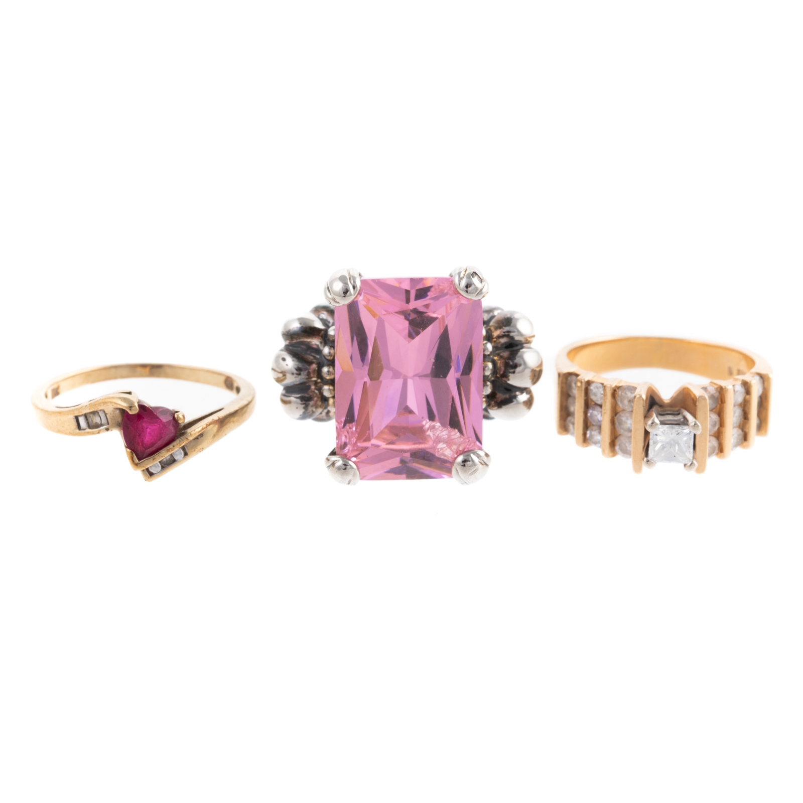 Appraisal: A COLLECTION OF GEMSTONE RINGS K yellow gold ring featuring