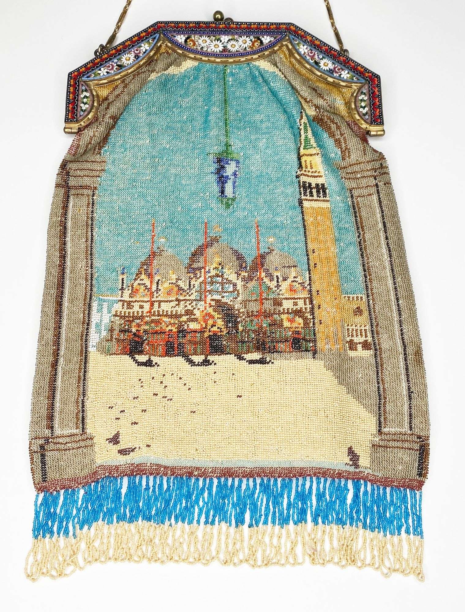 Appraisal: Micro Beaded Architectural and Palace Scene Purse with Micro Mosaic