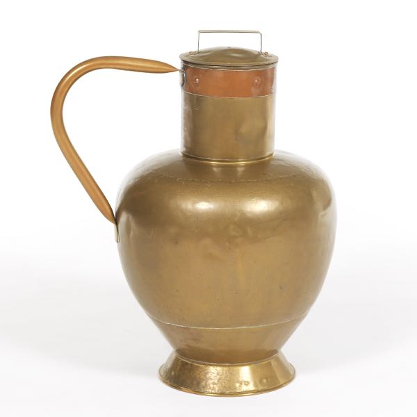 Appraisal: LARGE BRASS AND COPPER DECORATIVE PITCHER x Large brass lidded