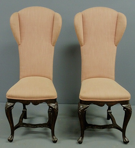 Appraisal: Pair of fruitwood side chairs with dusty rose upholstery wing