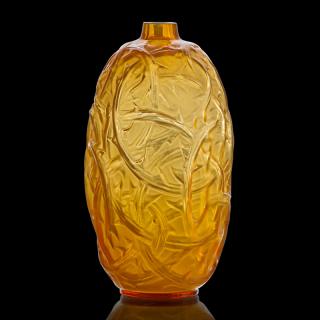 Appraisal: LALIQUE Ronces vase cased yellow glass LALIQUE Ronces vase France