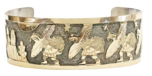 Appraisal: Native American storyteller kt gold fill overlay sterling cuff bracelet