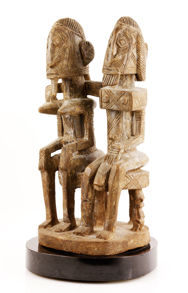 Appraisal: - Male and Female African Figures Carved Wood Pair of