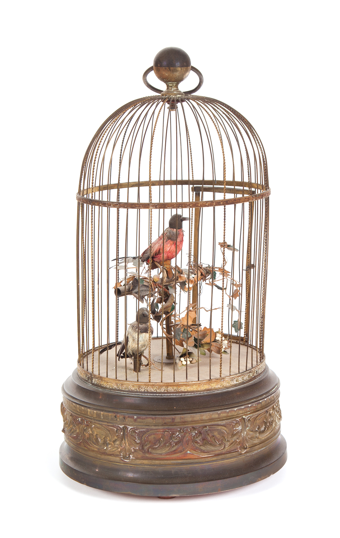 Appraisal: BIRDCAGE AUTOMATON France ca Brass twisted wire cage die cast