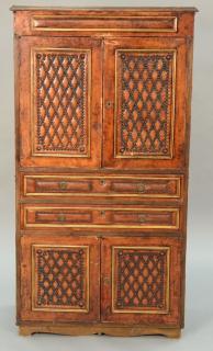 Appraisal: Leather covered cabinet with doors and drawers ht in wd