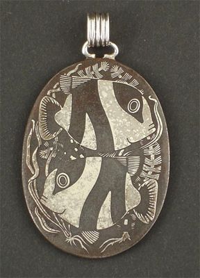 Appraisal: A Georg Jensen inlaid iron pendant model no designed by