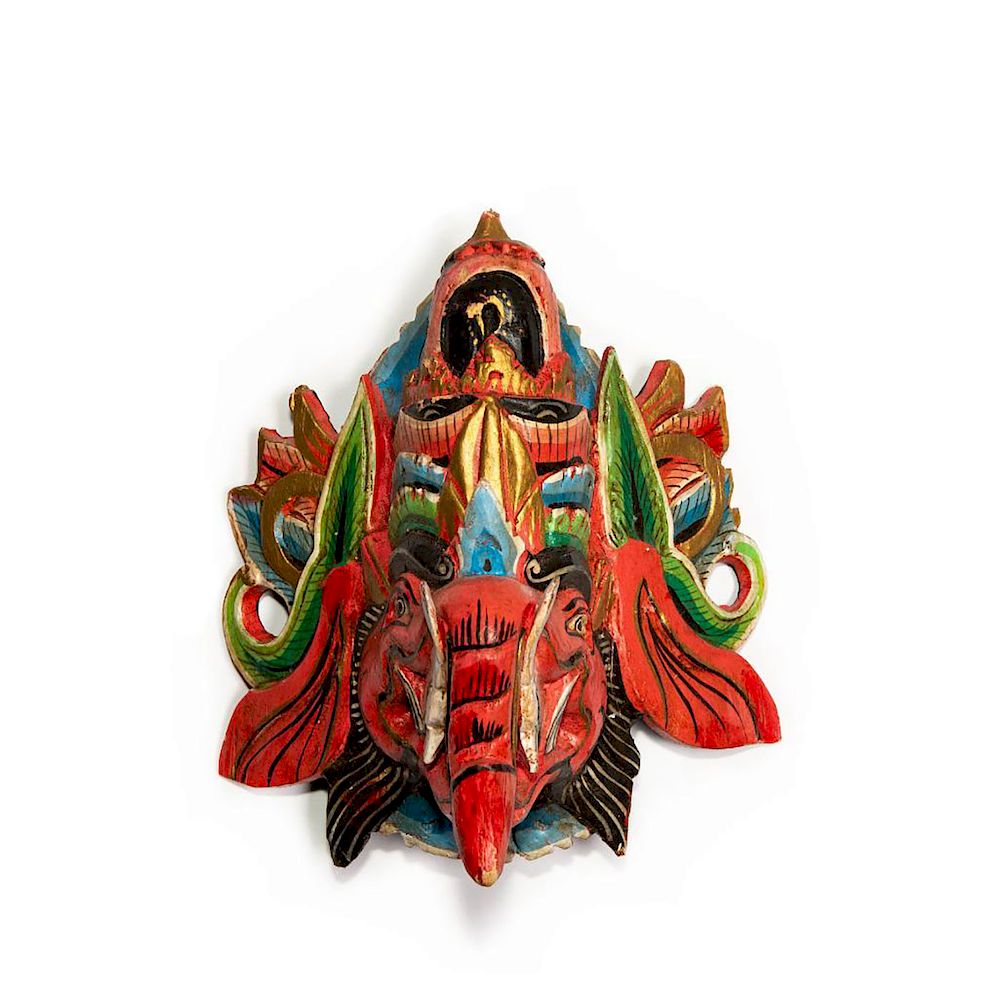 Appraisal: BALINESE ALLEGORICAL BARONG BHOMA GAJAH TRIBAL WALL MASK Hand made