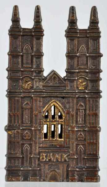 Appraisal: Cast Iron Westminster Abbey Still Bank Description Manufactured by Sydenham