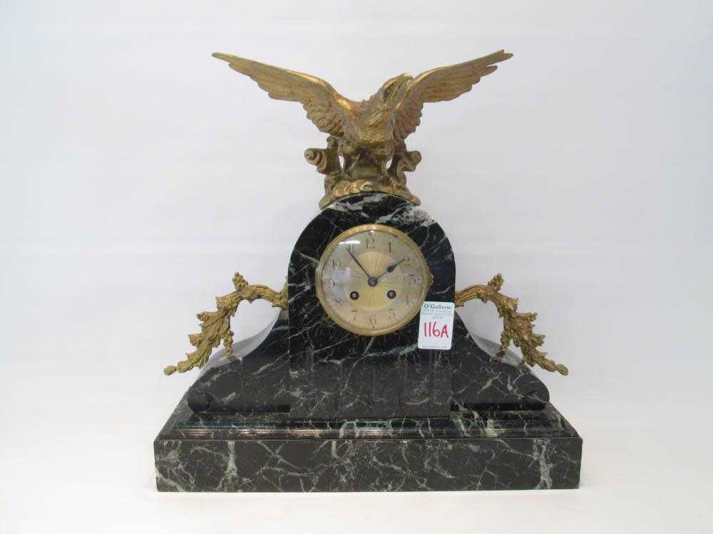 Appraisal: FRENCH MARBLE STATUE CLOCK having dome top with attached bronze